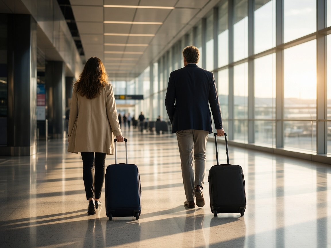 Business travelers walking through an airport